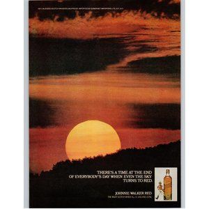 1977 Johnnie Walker Red Label Scotch Vintage Print Ad Sunset Over Sky Clouds